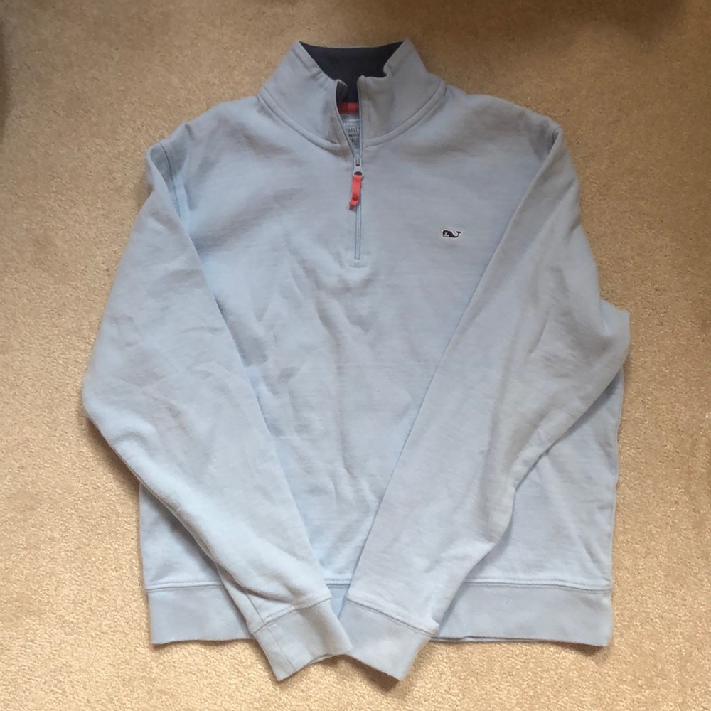 Girls Vineyard Vines 1/4 Zip Top Large 16-18 Baby Blue Pink Cotton Blend